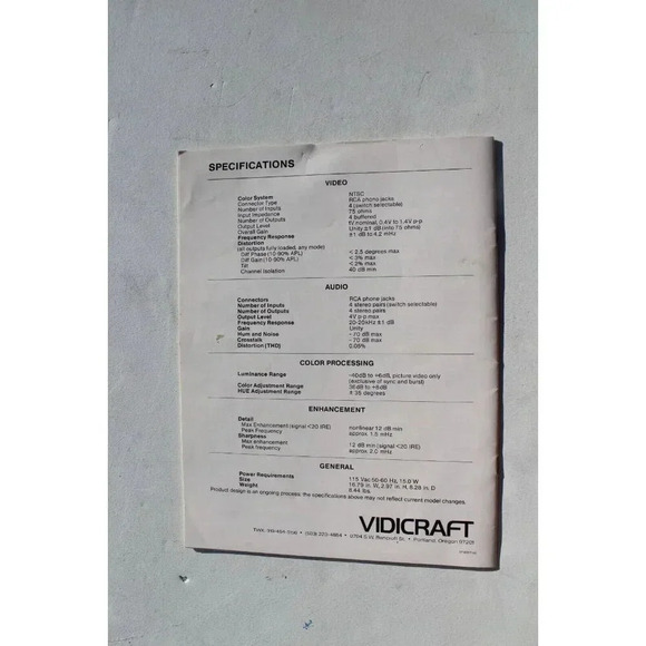 Vintage Audio / Video Processor Instruction Manual VIDICRAFT - Picture 4 of 4